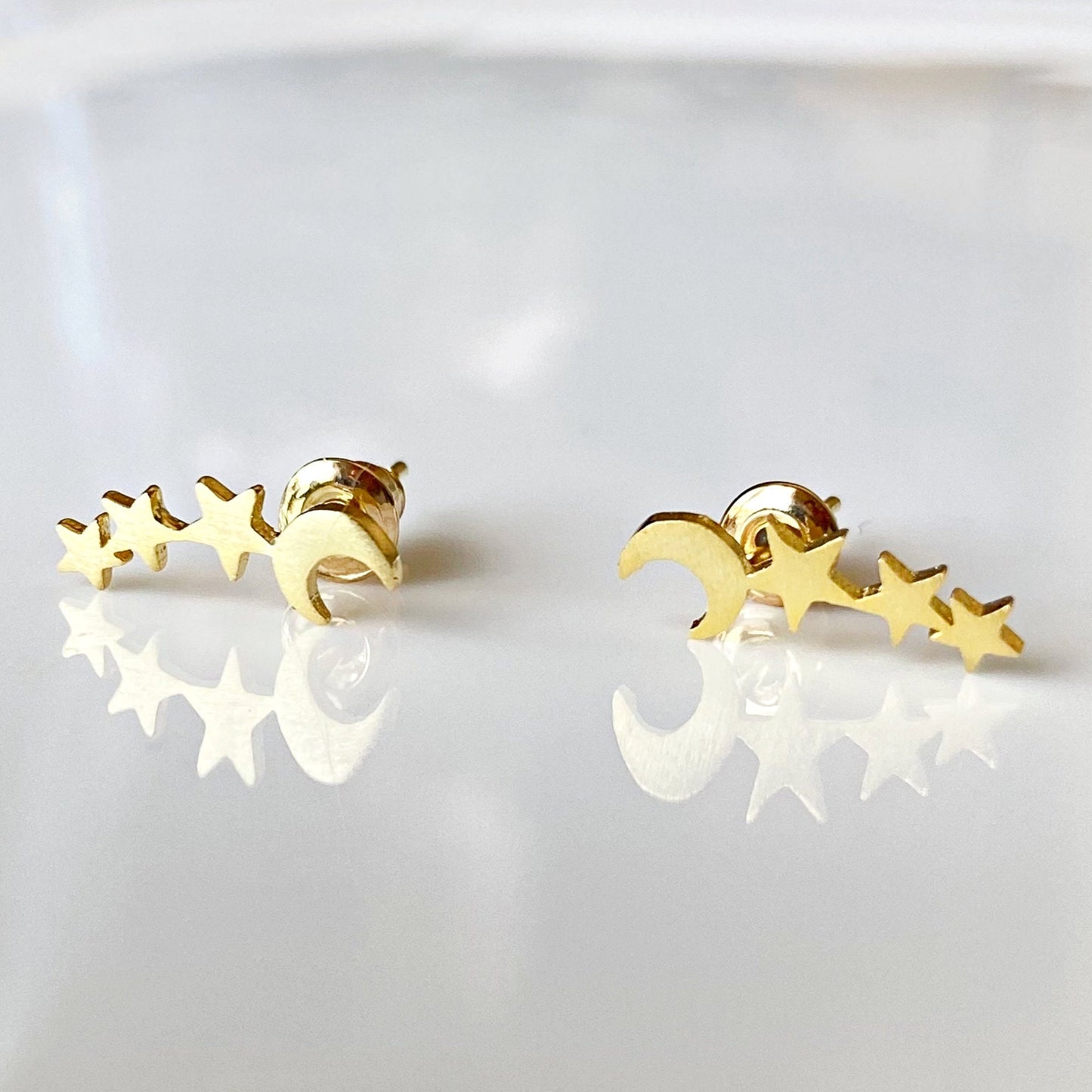 Crescent Moon and Stars Ear Climber Small ear climber Ensemble Stars Delicate Ear Climbers