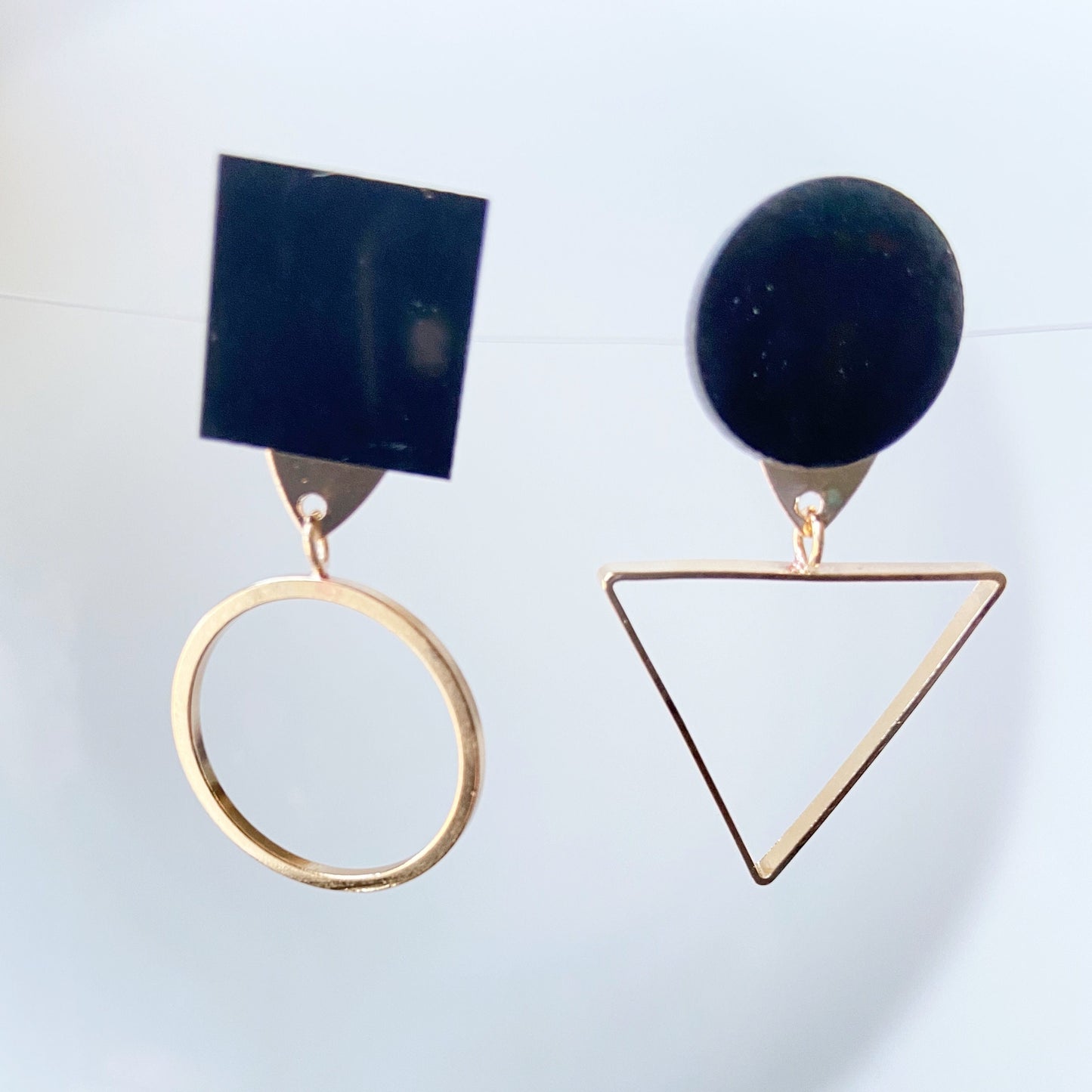 Mismatched Statement Hoop Earrings Geometrical Black Jewelry Asymmetrical Gold Dangle Earrings for Women