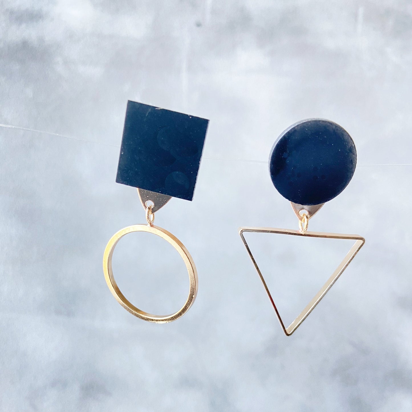 Mismatched Statement Hoop Earrings Geometrical Black Jewelry Asymmetrical Gold Dangle Earrings for Women