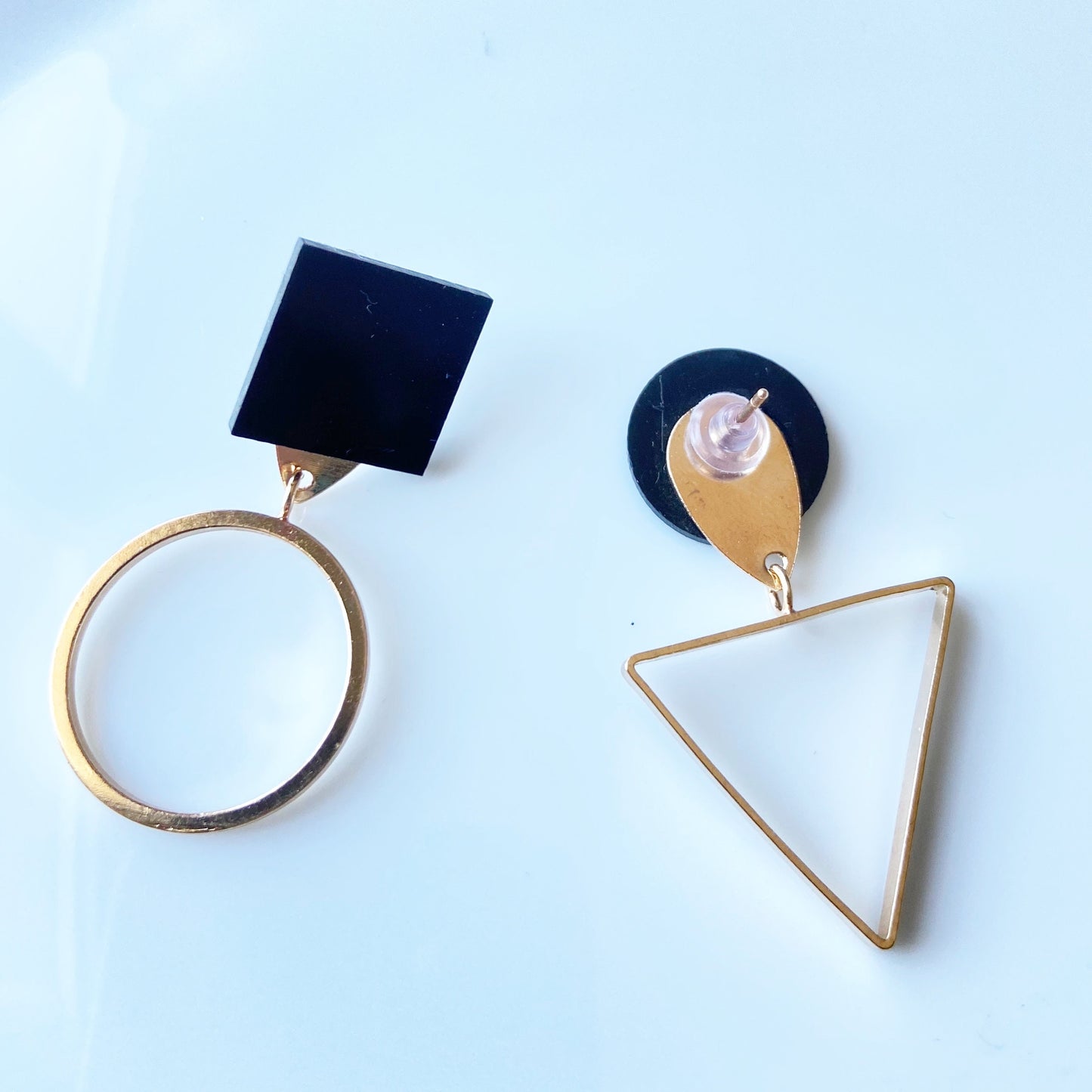 Mismatched Statement Hoop Earrings Geometrical Black Jewelry Asymmetrical Gold Dangle Earrings for Women