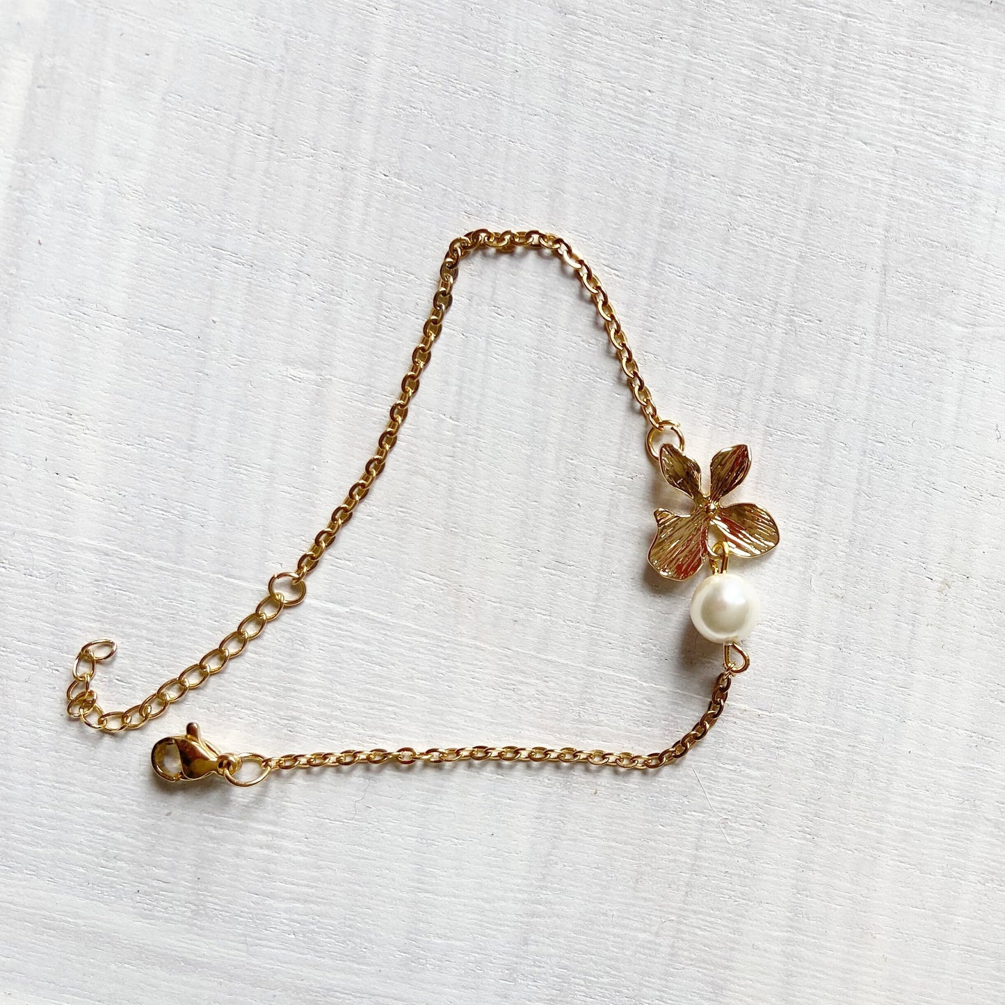 Bracelet orchids gold with pearl Bridesmaid Gift for women Gold Wedding Bracelet