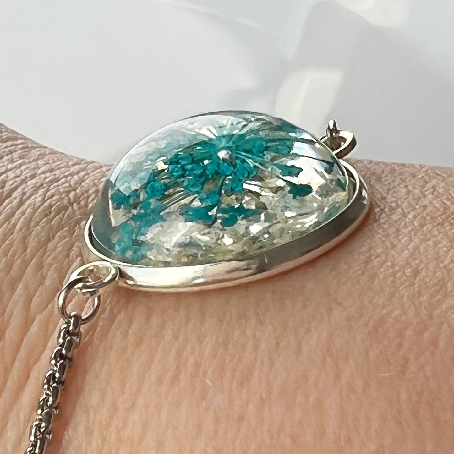 Real pressed flower bracelet for women flower turquoise in resin jewelry Handmade Mothers day gift for mom