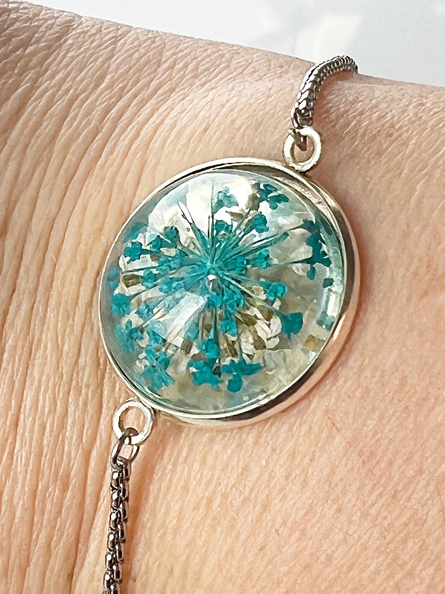 Real pressed flower bracelet for women flower turquoise in resin jewelry Handmade Mothers day gift for mom