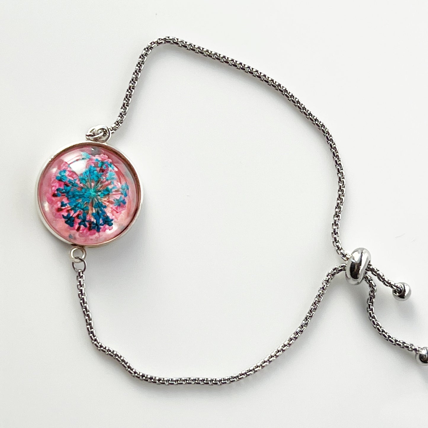 Flower turquoise in resin pink  bracelet Real pressed flower jewelry for women  Handmade Mothers day gift for mom