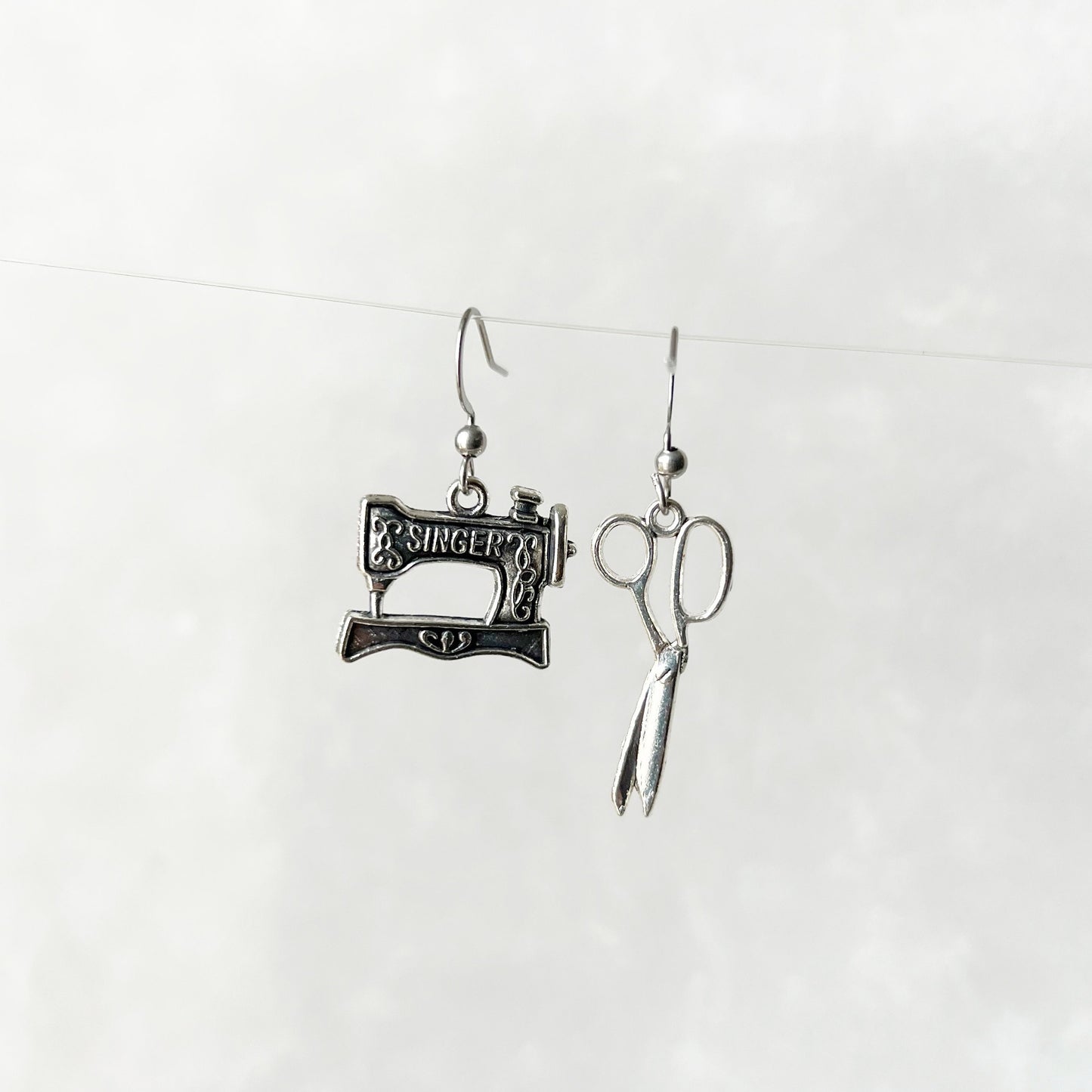 Scissors and sewing machine mismatched earrings , sewing gift Novelty quirky Crafty gift seamstress jewelry