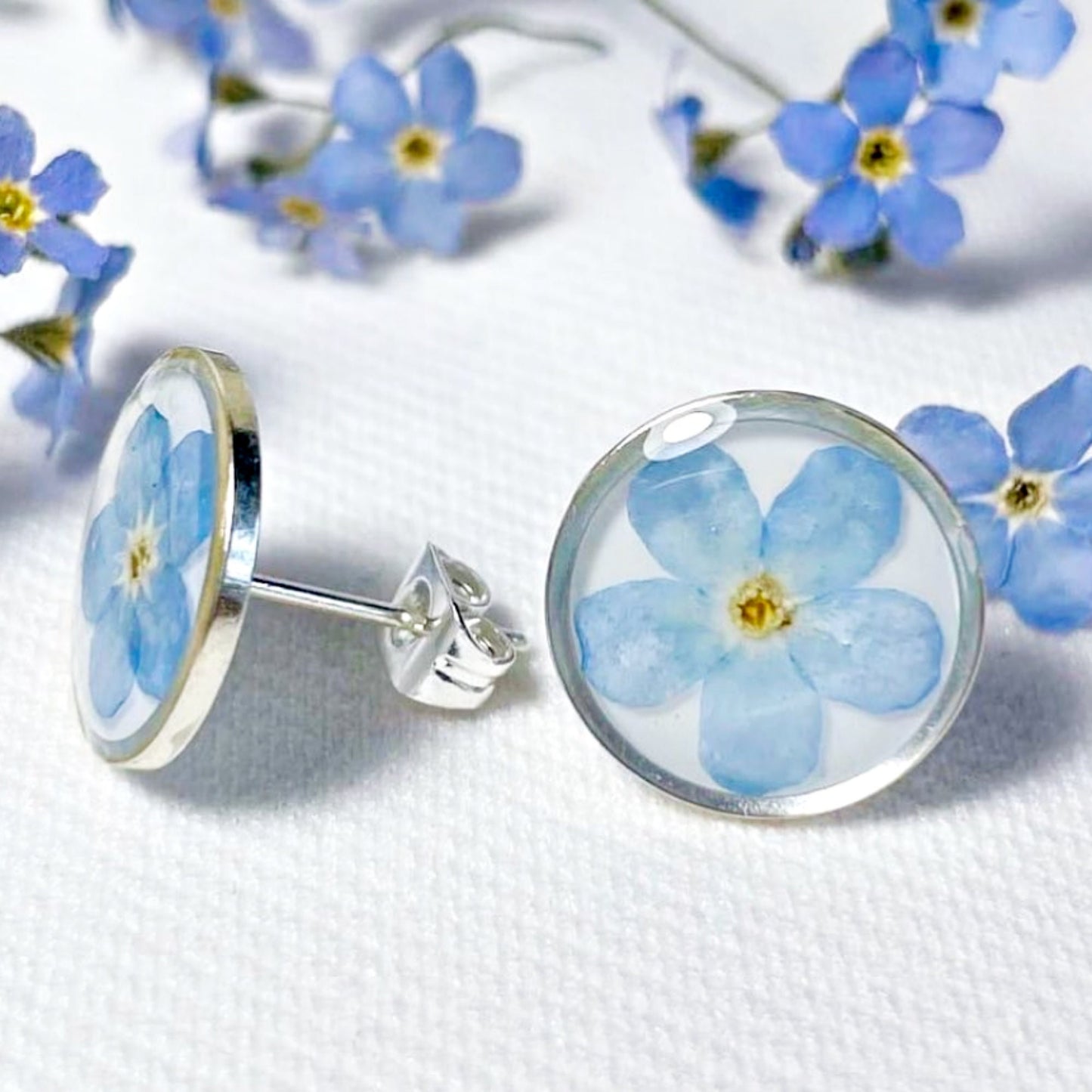 Real Forget me not stud earrings Blue flower in resin jewelry for women Minimalist earrings mothers day gift for mom