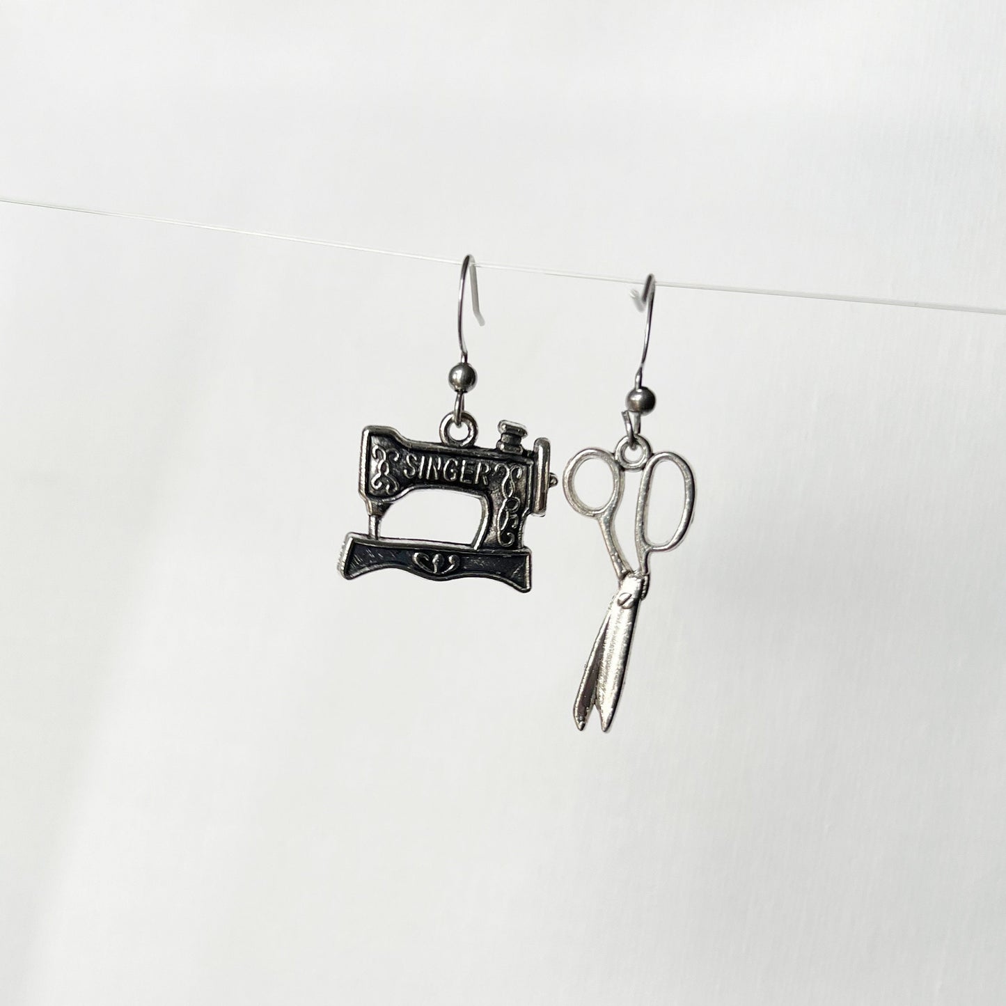 Scissors and sewing machine mismatched earrings , sewing gift Novelty quirky Crafty gift seamstress jewelry