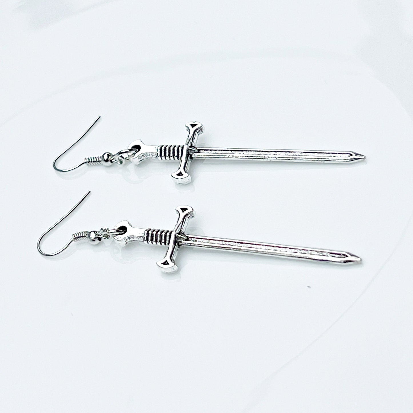 Silver sword earrings, Sword Victorian goth jewelry, Medieval swords ,Hypoallergenic ear wires dagger earrings, Knife Renaissance jewellery