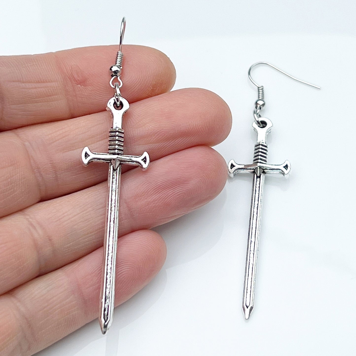 Silver sword earrings, Sword Victorian goth jewelry, Medieval swords ,Hypoallergenic ear wires dagger earrings, Knife Renaissance jewellery