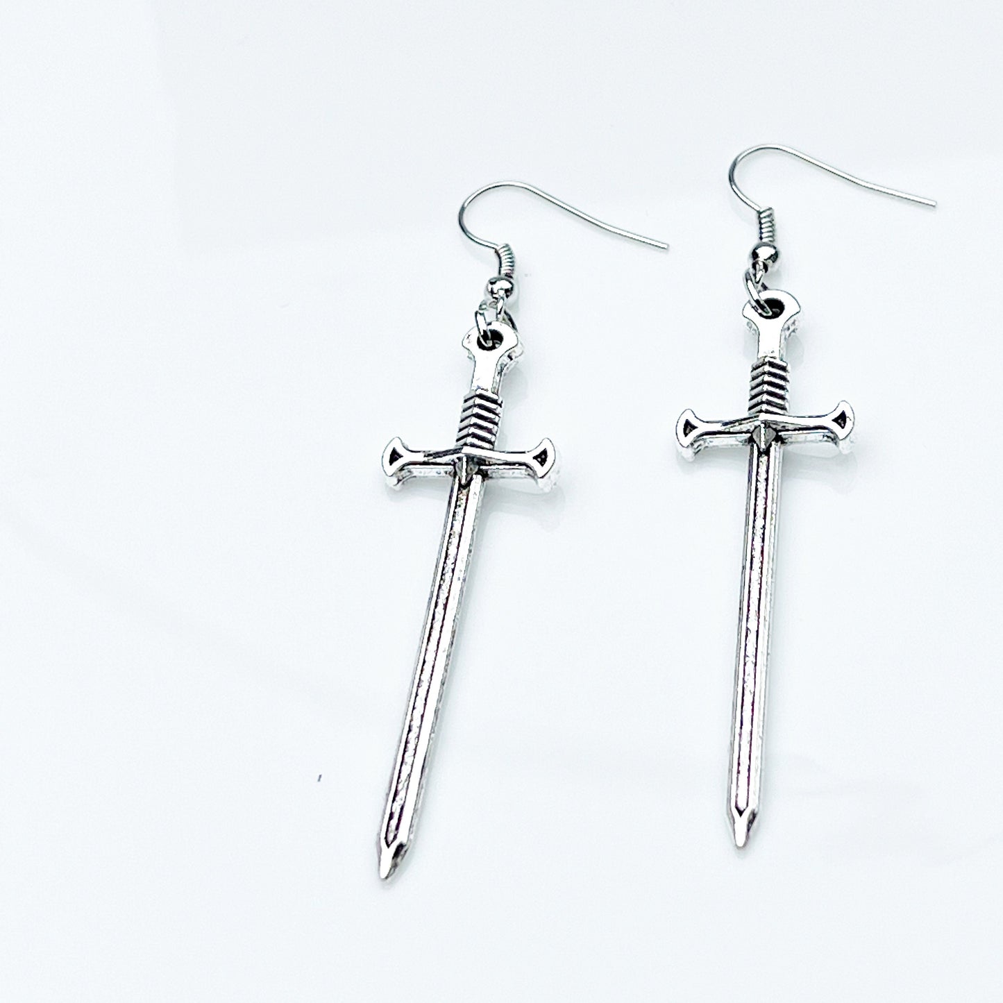 Silver sword earrings, Sword Victorian goth jewelry, Medieval swords ,Hypoallergenic ear wires dagger earrings, Knife Renaissance jewellery