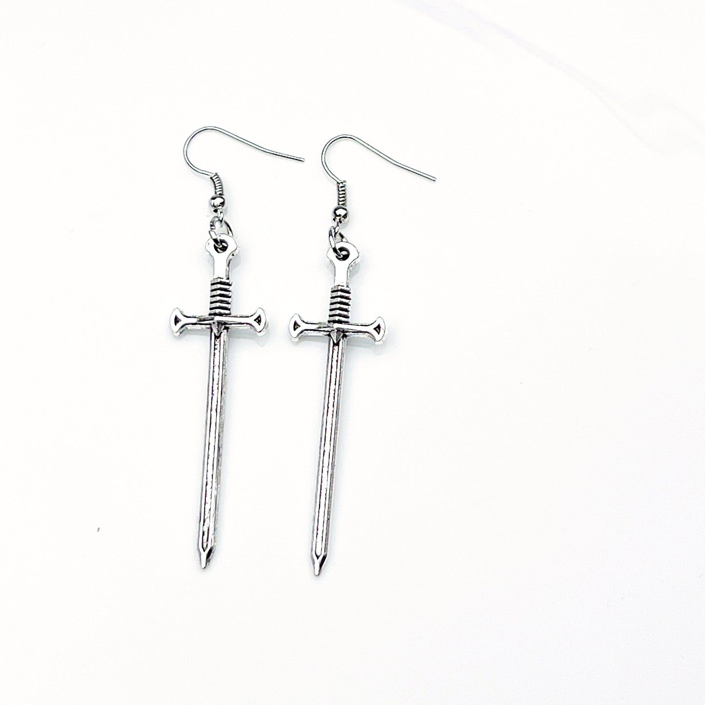 Silver sword earrings, Sword Victorian goth jewelry, Medieval swords ,Hypoallergenic ear wires dagger earrings, Knife Renaissance jewellery