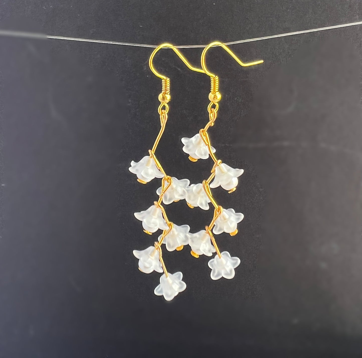 White small flowers earrings,Cascading flowers dangles earrings ,pearl grape summer jewelry, gift for her