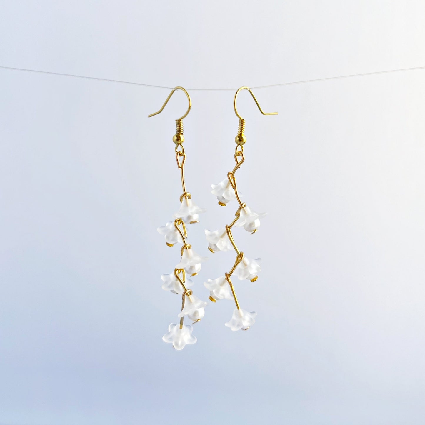 White small flowers earrings,Cascading flowers dangles earrings ,pearl grape summer jewelry, gift for her