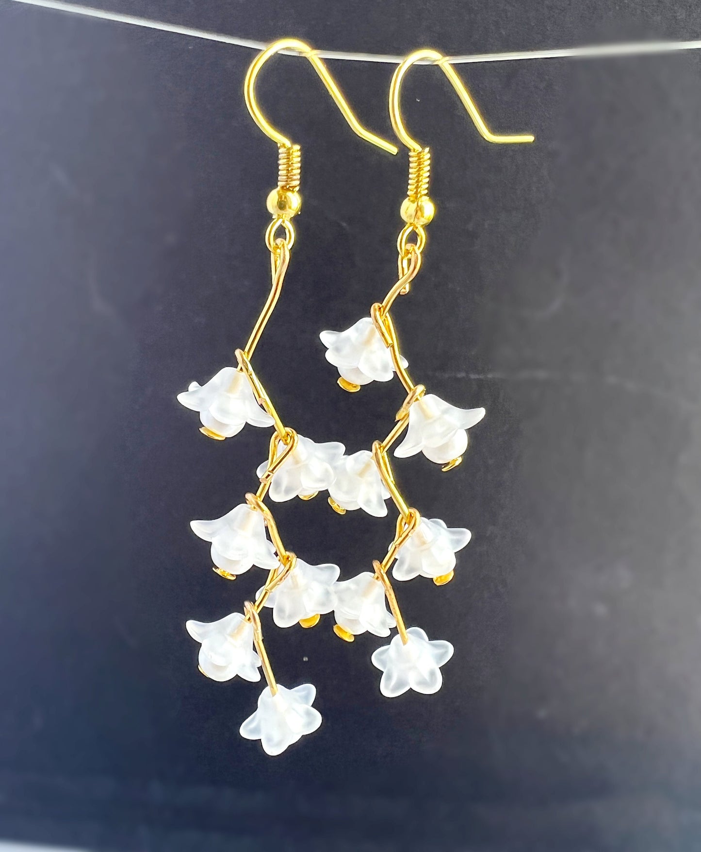 White small flowers earrings,Cascading flowers dangles earrings ,pearl grape summer jewelry, gift for her