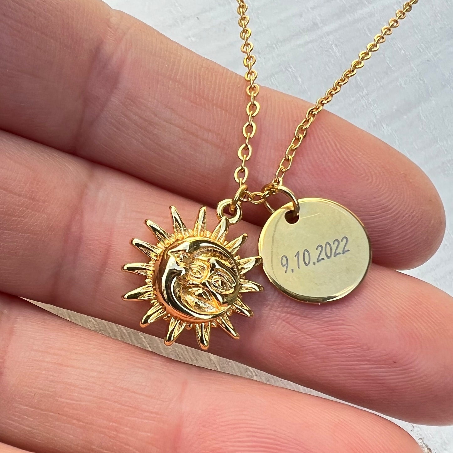 Small Moon and Sun necklace,Custom Name Necklace, Christmas Gift For Her, Personalized Jewelry,  Birthday Gift Ideas