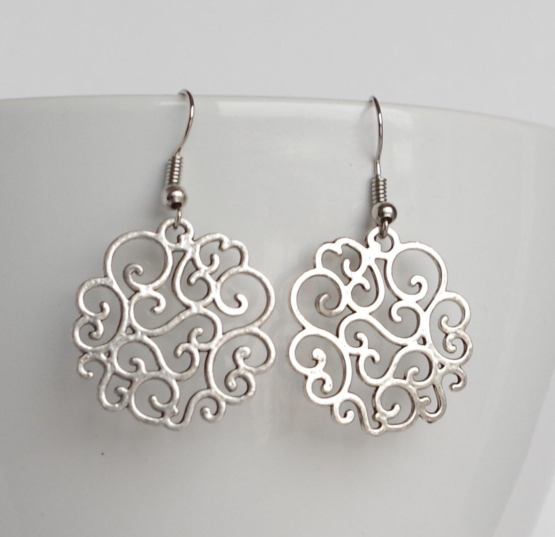 Filigree  Dangle Earrings , Lace jewelry, Boho Earrings , Christmas gifts for her  , girlfriend