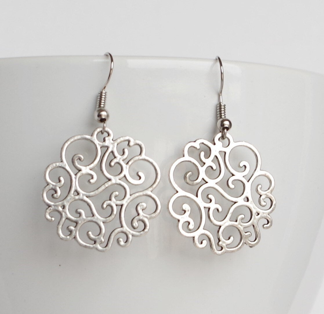 Filigree  Dangle Earrings , Lace jewelry, Boho Earrings , Christmas gifts for her  , girlfriend