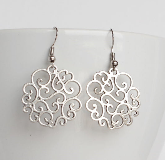 Filigree  Dangle Earrings , Lace jewelry, Boho Earrings , Christmas gifts for her  , girlfriend