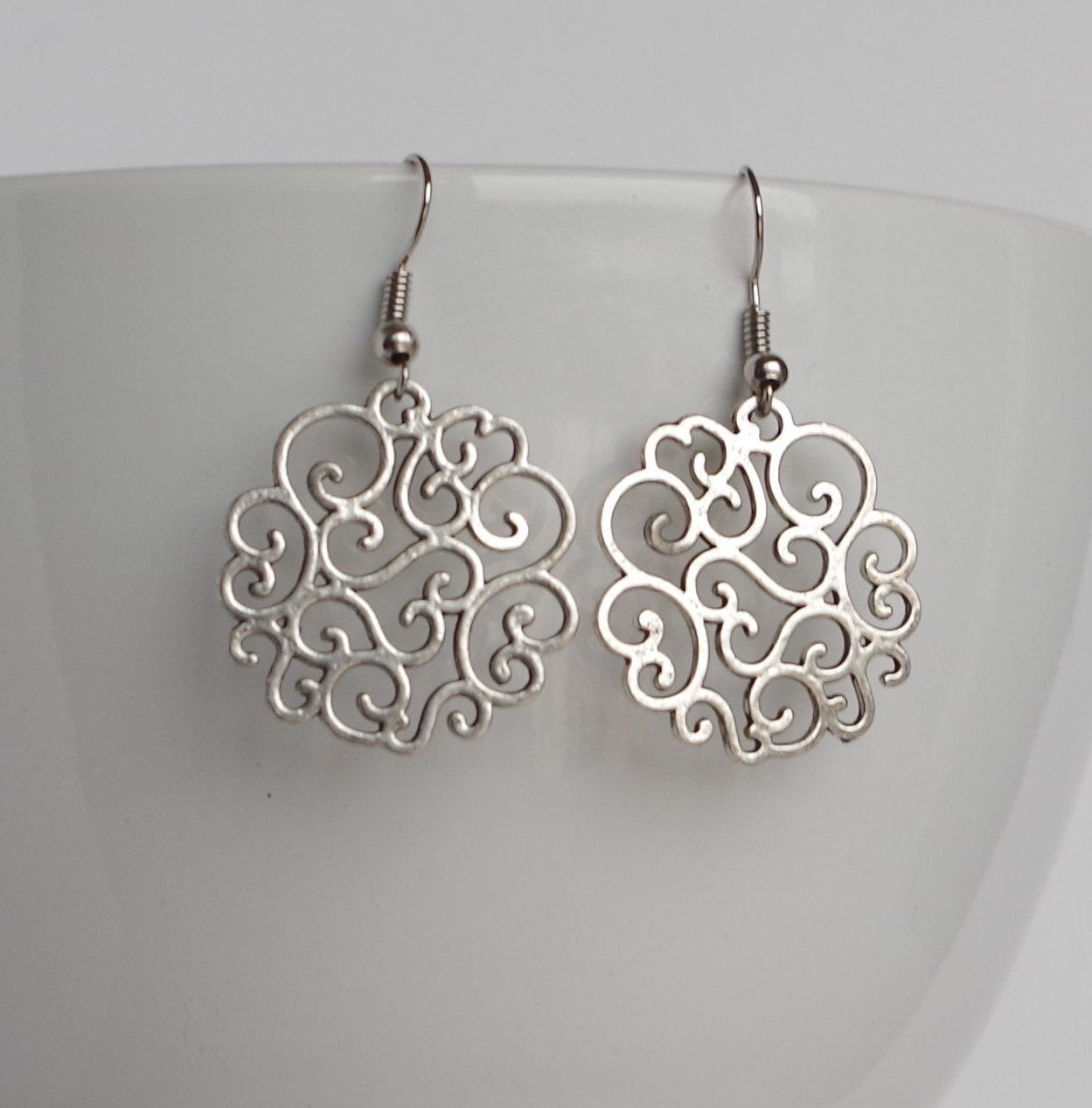 Filigree  Dangle Earrings , Lace jewelry, Boho Earrings , Christmas gifts for her  , girlfriend