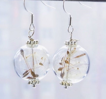 Dandelion earrings Glass globe earrings Dandelion dangle earrings Romantic Jewelry Hypoallergenic dandelion seed earrings Terrarium Jewelry