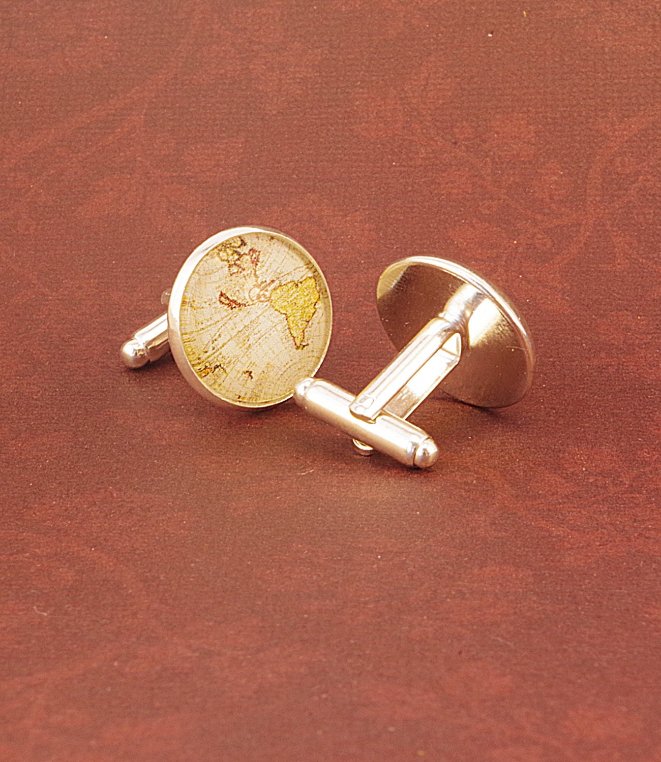 Map Cufflinks World Map Jewelry Personalized jewelry Vintage cufflinks Valentine's day gift ideas for men Fathers day Boyfriend gift for him