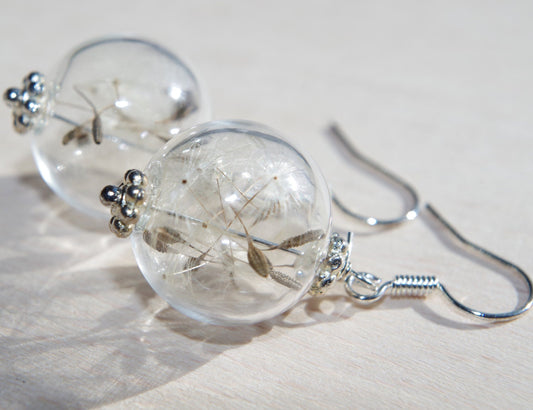 Dandelion earrings Glass globe earrings Dandelion dangle earrings Romantic Jewelry Hypoallergenic dandelion seed earrings Terrarium Jewelry