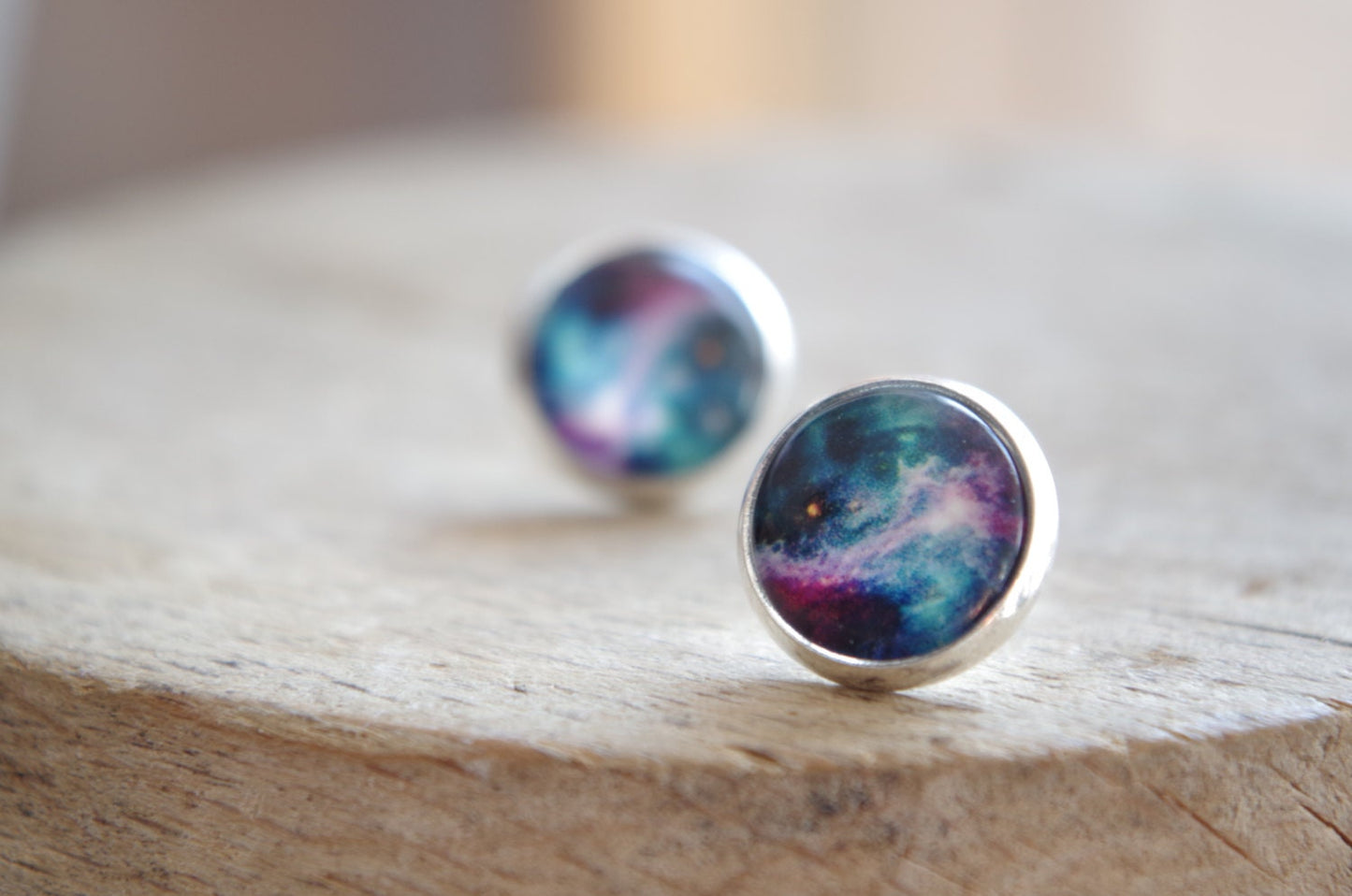 Galaxy Space Stud Earrings Rainbow Bleu Galaxy jewelry Nebula Stardust Earring Anniversary  gift for her Minimalist jewelry