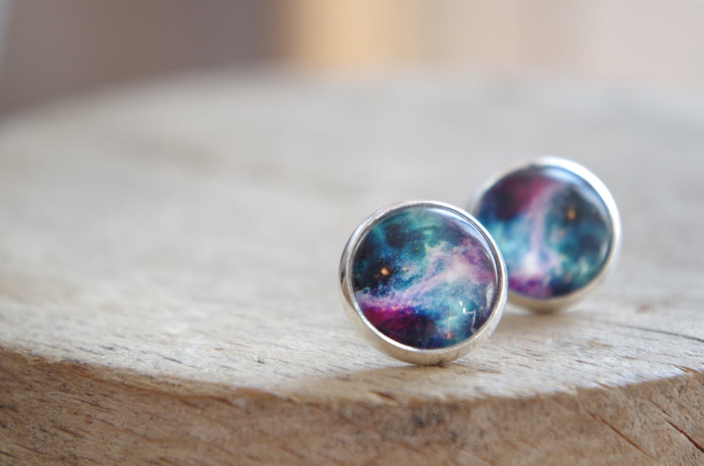 Galaxy Space Stud Earrings Rainbow Bleu Galaxy jewelry Nebula Stardust Earring Anniversary  gift for her Minimalist jewelry