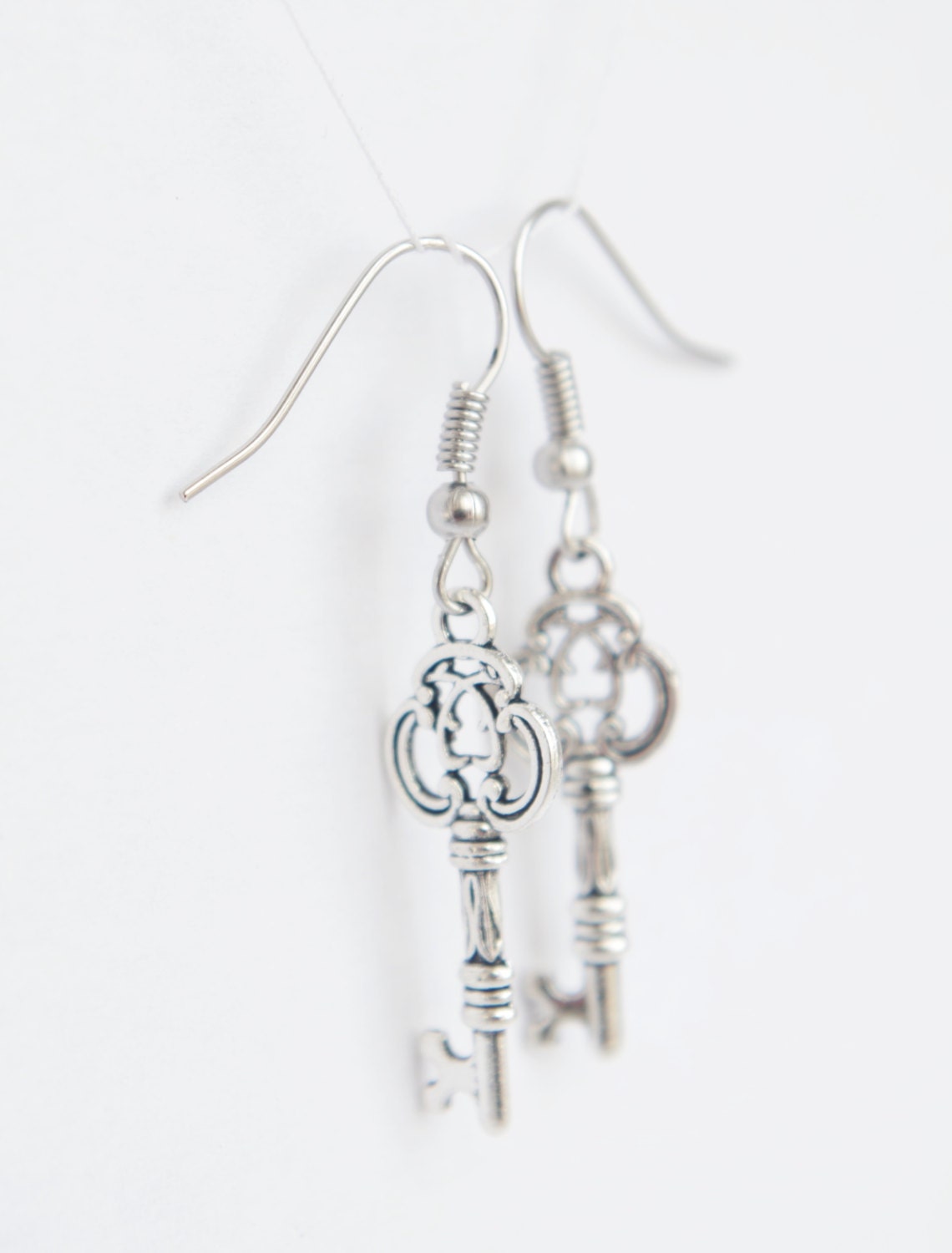 Key drop dangle earrings Skeleton key Jewelry Anniversary gift  her girlfriend