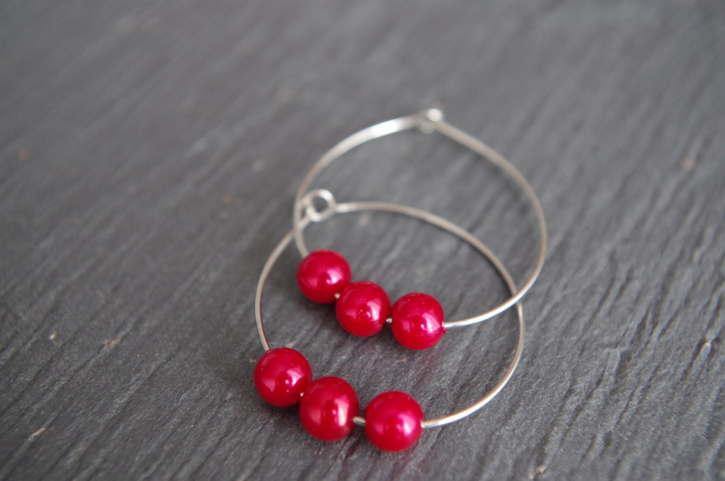 Red Pearl Hoop Earring Teardrop Hoops Earring Red Pearl Circle Earrings Pearl Large Hoop Earrings Beaded Hoop Earrings Bridesmaid Earrings