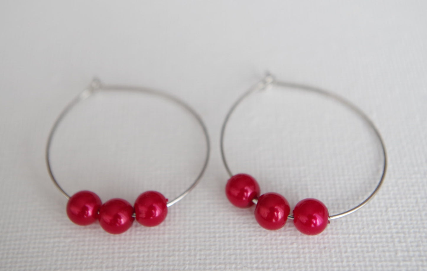 Red Pearl Hoop Earring Teardrop Hoops Earring Red Pearl Circle Earrings Pearl Large Hoop Earrings Beaded Hoop Earrings Bridesmaid Earrings