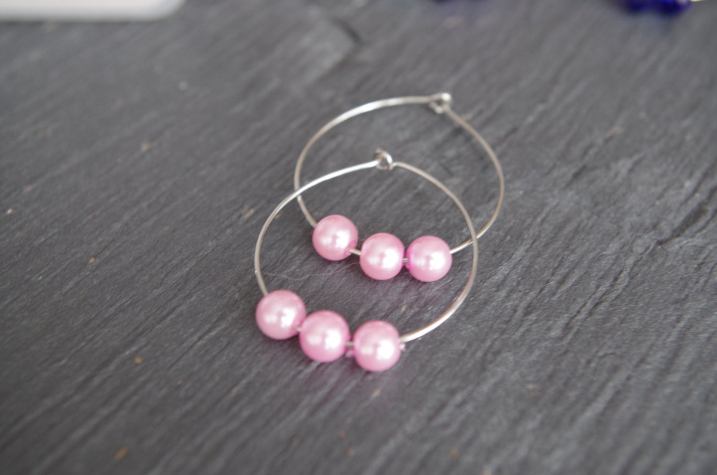 Teardrop Hoops Earring  Pink Pearl Large Hoop Earrings Beaded Hoop jewelry Bridesmaid  Earrings Circle Mothers day gift for women