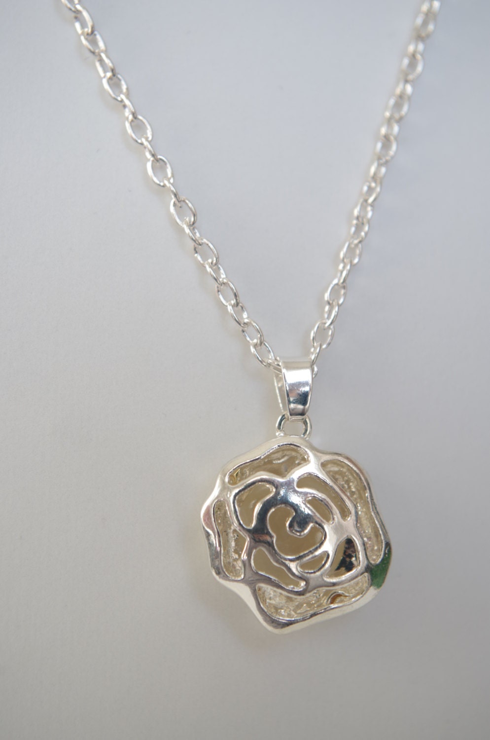Glowing Rose Necklace Glow in the Dark Jewelry Silver Rose Aqua Glowing Necklace Mothers day gifts for  Her Women jewelry