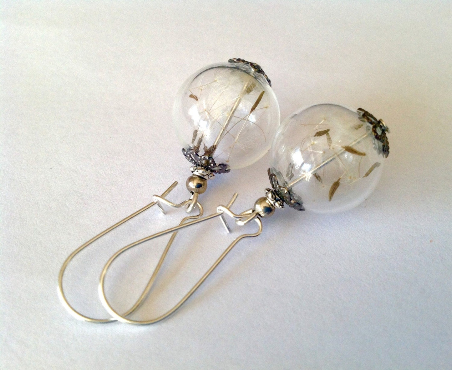 Dandelion earrings Real dandelion seed earrings  Mini terrarium jewelry Dandelion jewelry Flower earrings Wish dandelion seeds Earrings Gift